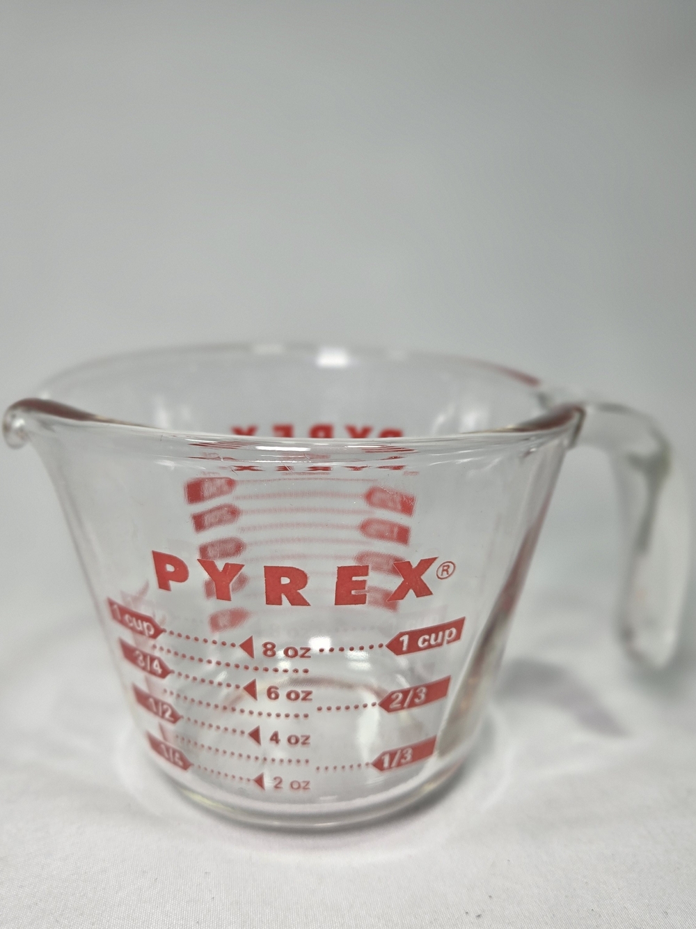 Vintage PYREX Measuring Cup 1 Cup  508 Red Lettering J-Handle USA